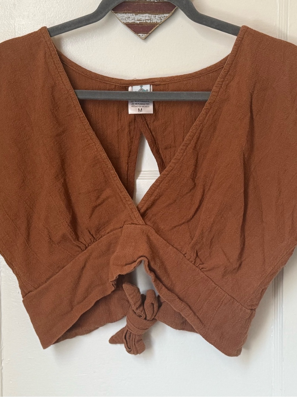 Tie-Front V-Neck Women’s Top in Rust